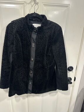 CAbi Black Textured Faux-Fur Jacket